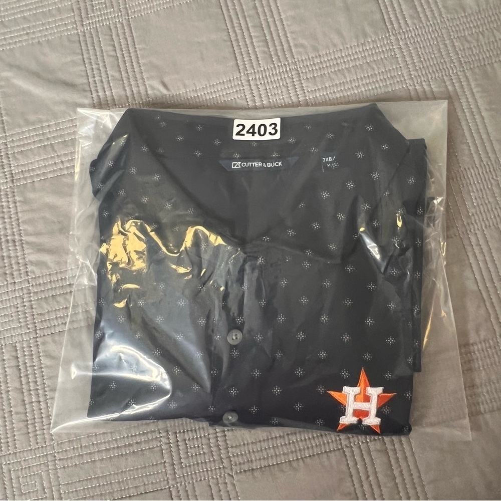 Houston Astros Polo Shirt Mens Size 2XB Cutter & Buck Blue Printed Baseball - Picture 12 of 13